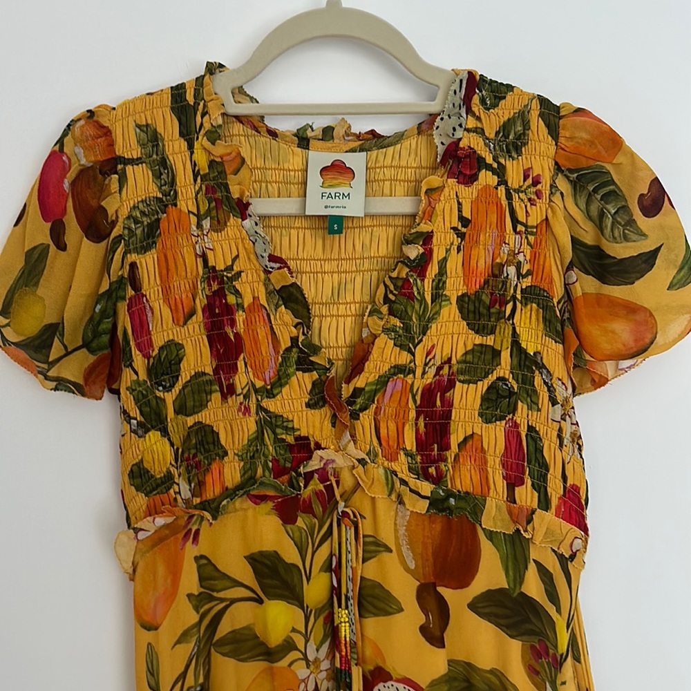Farm Rio Yellow Floral Print Dress
